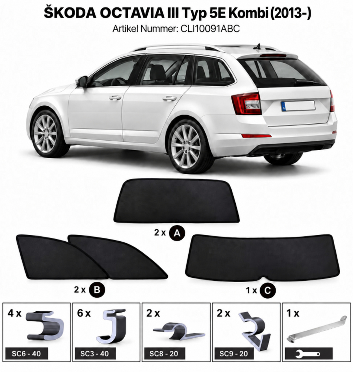 Sonnenschutz "Sonniboy" für SKODA OCTAVIA III COMBI SW, TYP 5E, 5-DOOR, 2013- für die hinteren Seitenscheiben und die Heckscheibe