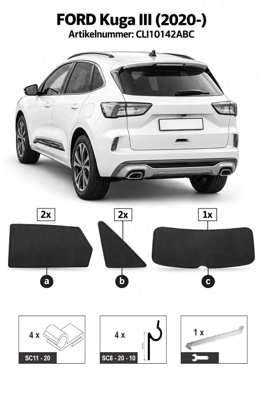Sonnenschutz "Sonniboy" für KUGA III SUV, TYP DFK, 5-DOOR, 2020- für die hinteren Seitenscheiben und die Heckscheibe