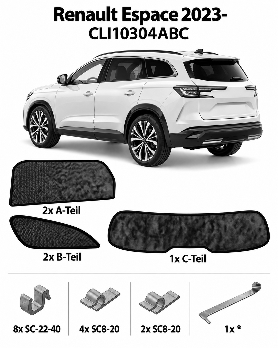 Sonnenschutz "Sonniboy" für RENAULT ESPACE SUV, 5-DOOR, 2023- für die hinteren Seitenscheiben und die Heckscheibe