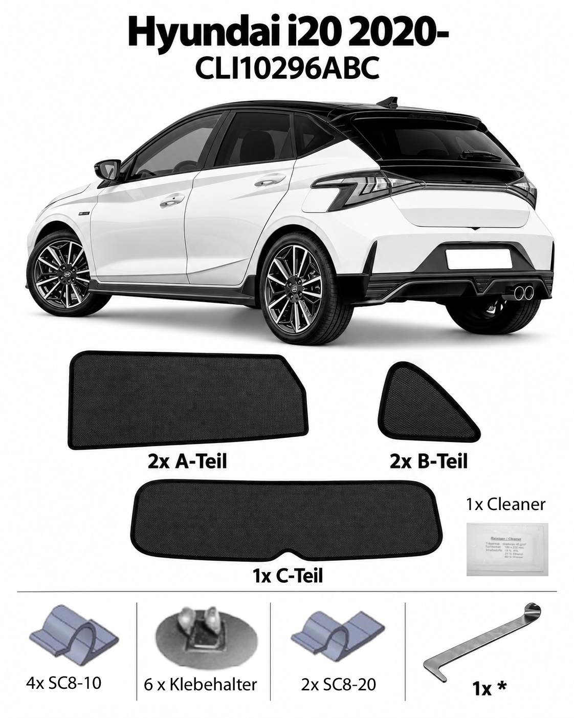 Sonnenschutz "Sonniboy" für HYUNDAI I20 FLH, TYP BC3, 5-DOOR, 2020- für die hinteren Seitenscheiben und die Heckscheibe