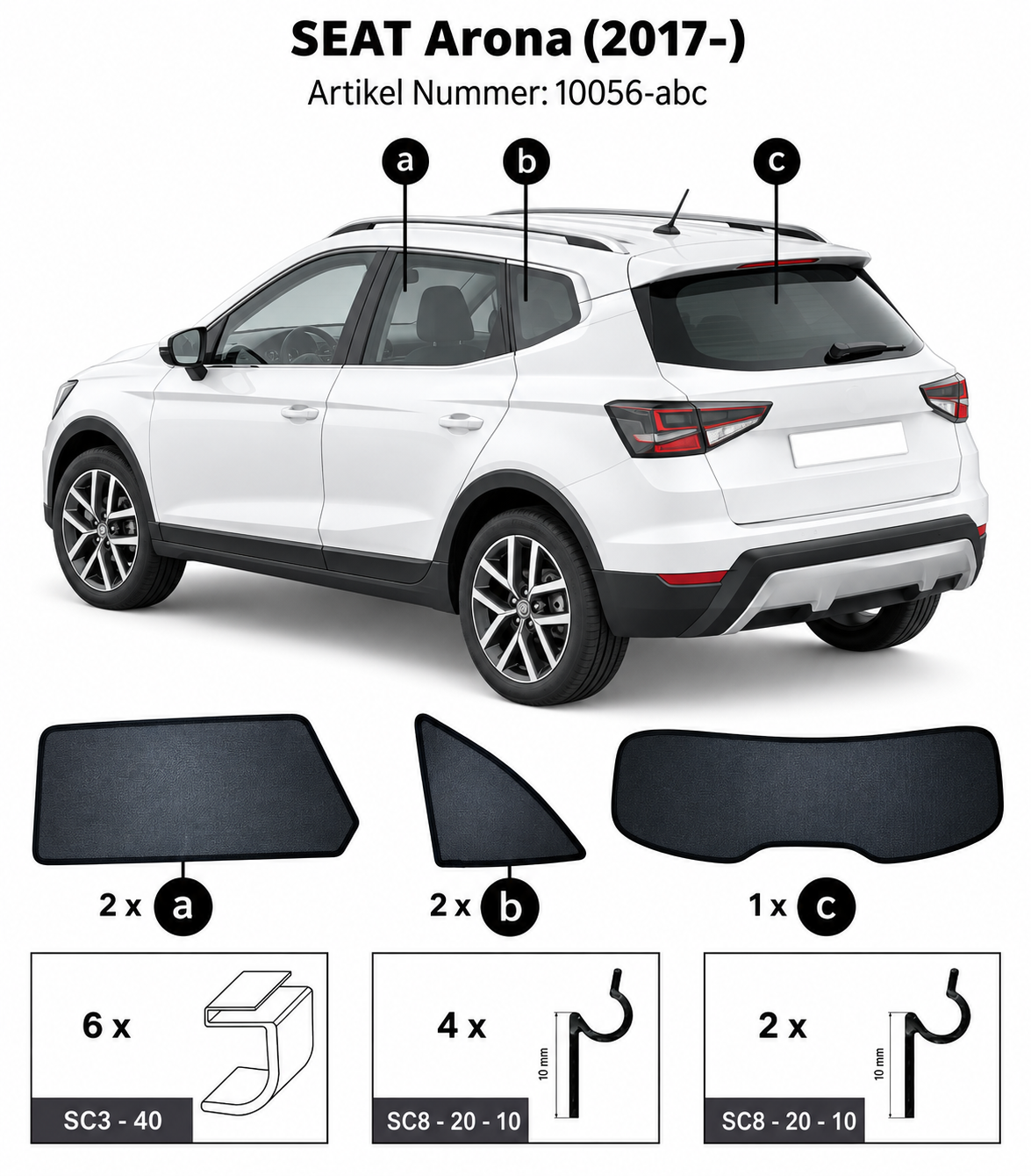 Sonnenschutz "Sonniboy" für SEAT ARONA SUV, TYP KJ, 5-DOOR, 2017- für die hinteren Seitenscheiben und die Heckscheibe