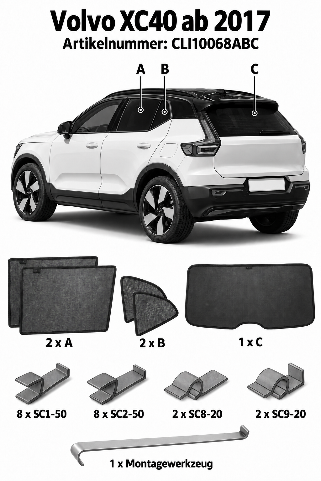 Sonnenschutz "Sonniboy" für VOLVO XC40 SUV, TYP X, 5-DOOR, 2017- für die hinteren Seitenscheiben und die Heckscheibe