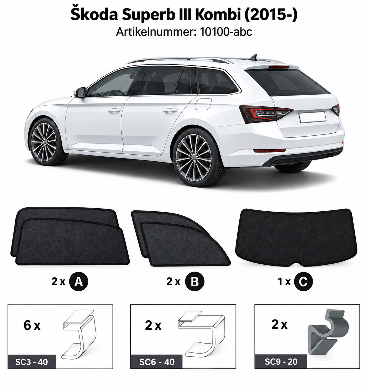 Sonnenschutz "Sonniboy" für SKODA SUPERB III KOMBI TYP 3T(3V), 5-DOOR, 2015- für die hinteren Seitenscheiben und die Heckscheibe