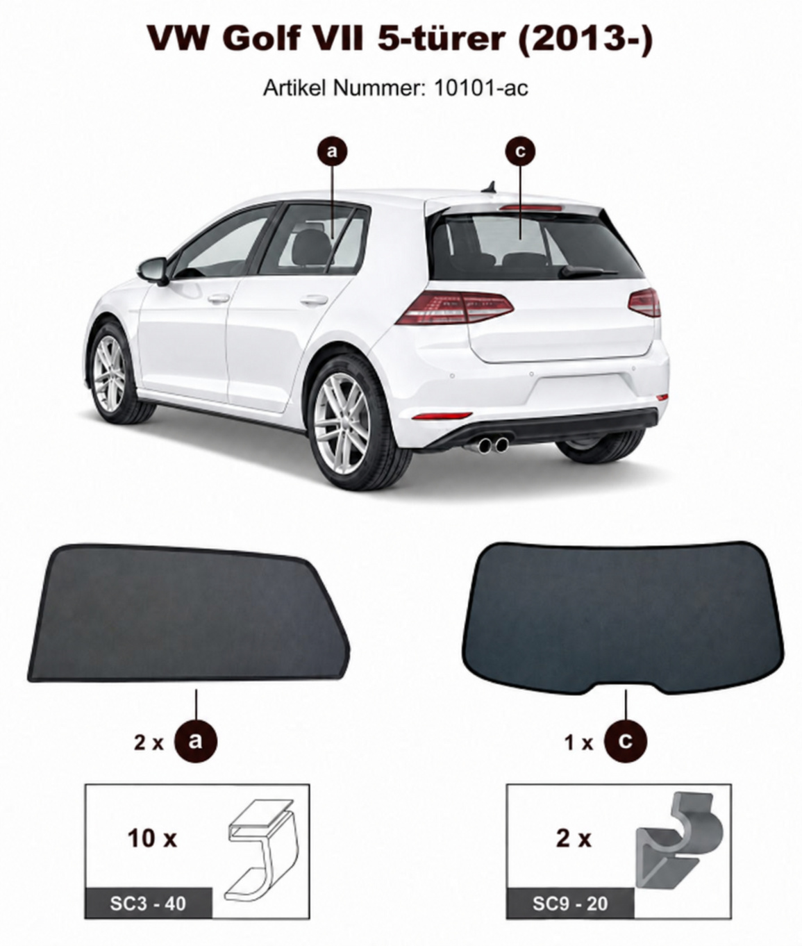 Sonnenschutz "Sonniboy" für VW GOLF VII FLH, TYP AU, 5-DOOR, 2013- für Seitentüren hinten und Heckfenster