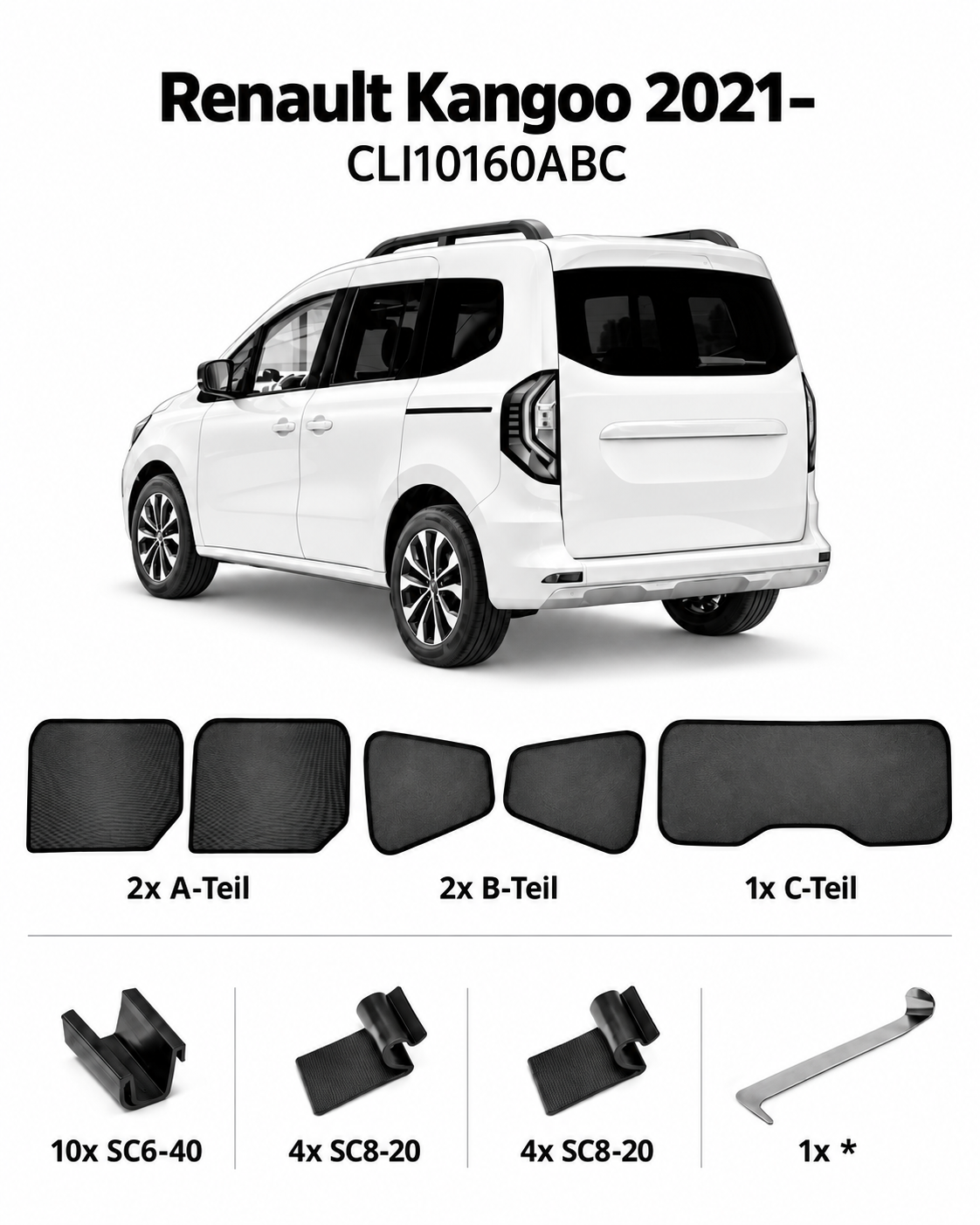 Sonnenschutz "Sonniboy" für RENAULT KANGOO VAN, TYP RFK, 5-DOOR, 2021- für die hinteren Seitenscheiben und die Heckscheibe