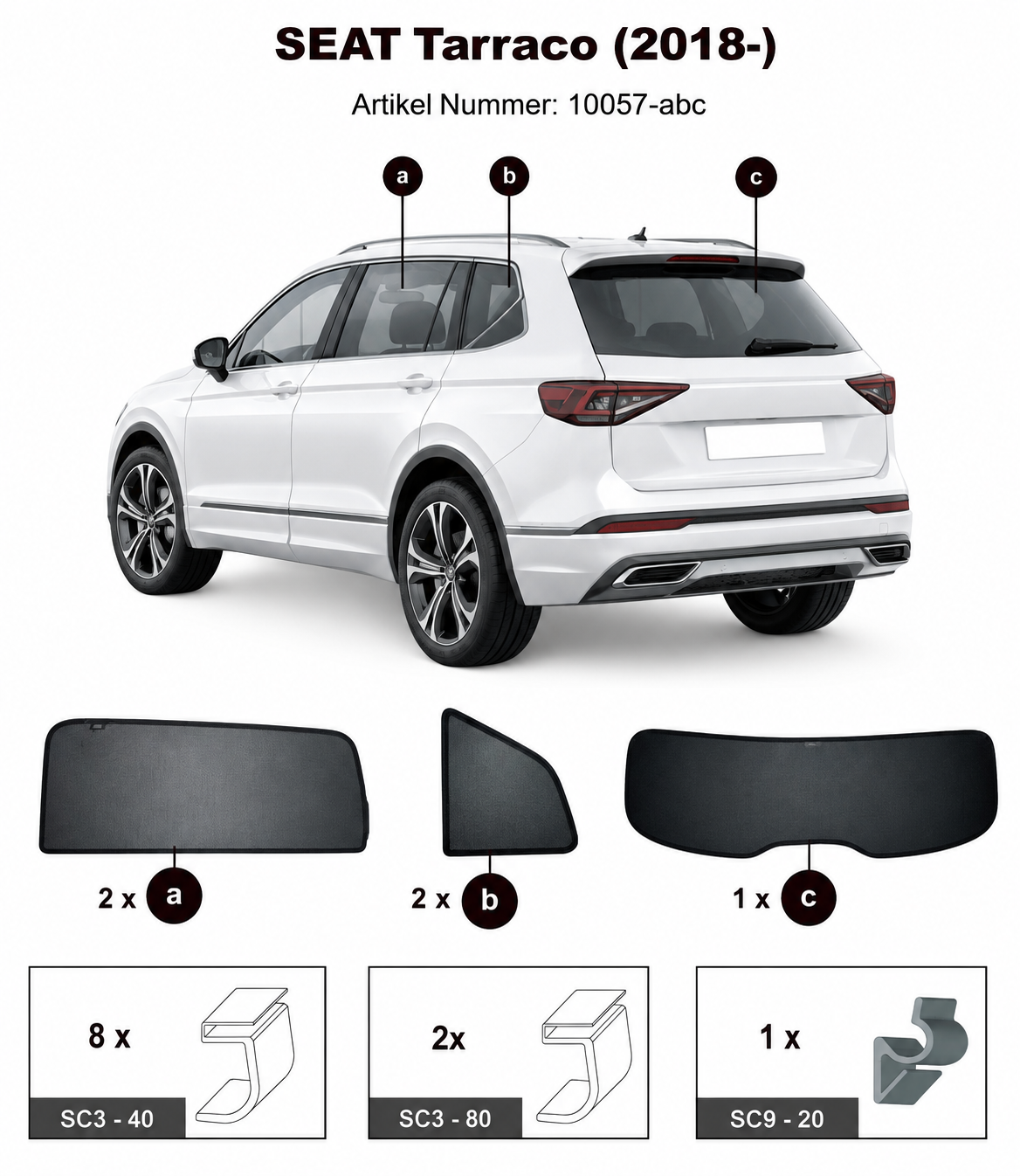 Sonnenschutz "Sonniboy" für SEAT TARRACO SUV, TYP KN, 5-DOOR, 2018- für die hinteren Seitenscheiben und die Heckscheibe