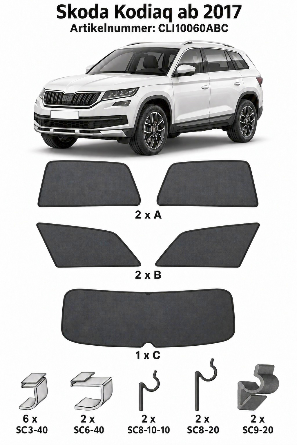 Sonnenschutz "Sonniboy" für SKODA KODIAQ SUV, TYP NS, 5-DOOR, 2017- für die hinteren Seitenscheiben und die Heckscheibe