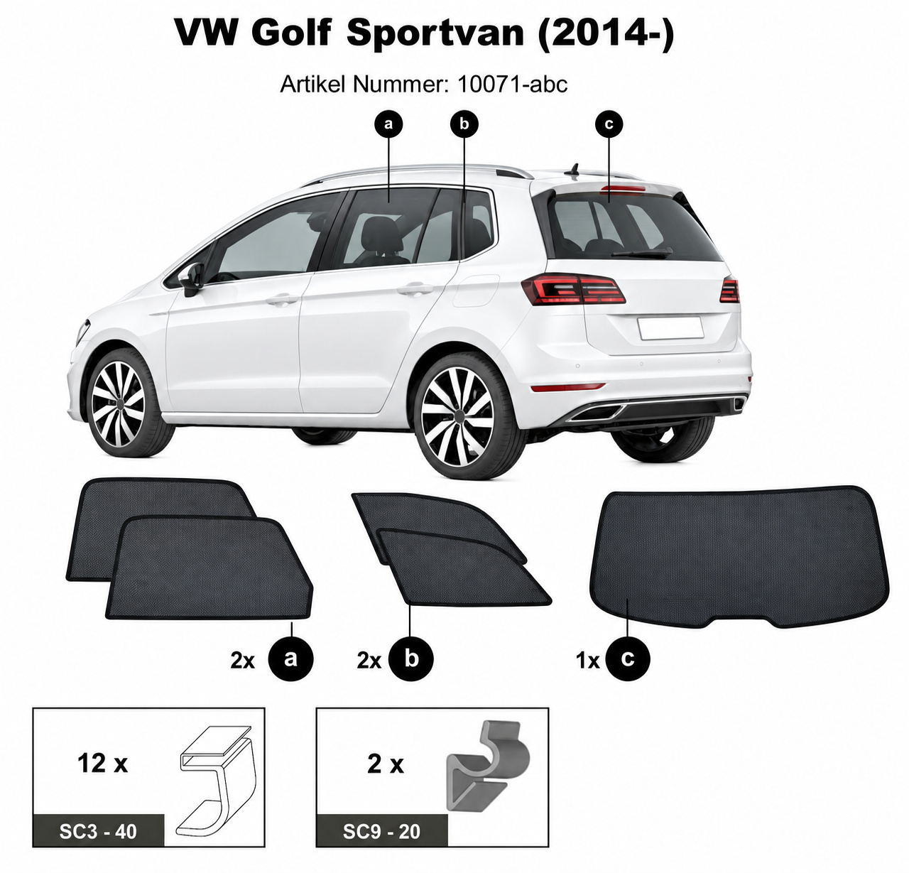Sonnenschutz "Sonniboy" für VW GOLF SPORTSVAN VAN, TYP AUV, 5-DOOR, 2014- für die hinteren Seitenscheiben und die Heckscheibe