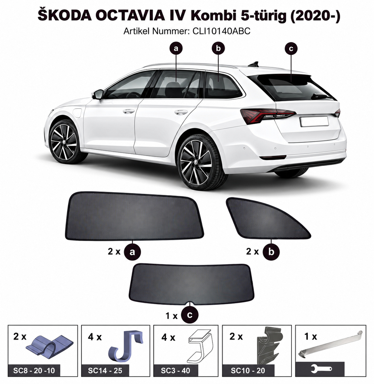 Sonnenschutz "Sonniboy" für SKODA OCTAVIA IV SW, TYP NX, 5-DOOR, 2020- für die hinteren Seitenscheiben und die Heckscheibe
