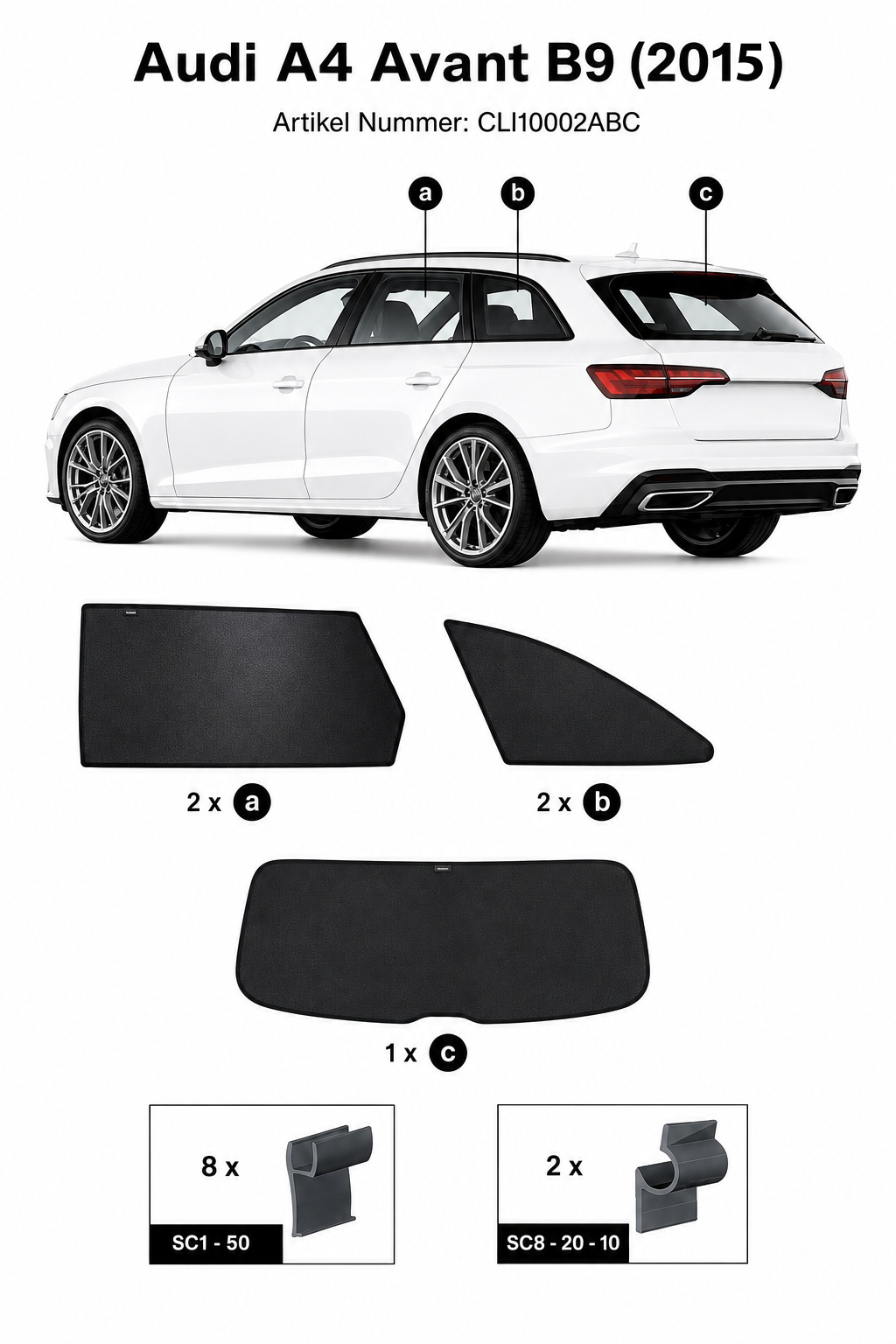 Sonnenschutz "Sonniboy" für AUDI A4 AVANT SW, TYP B8 (B9), 5-DOOR, 2015- für die hinteren Seitenscheiben und die Heckscheibe