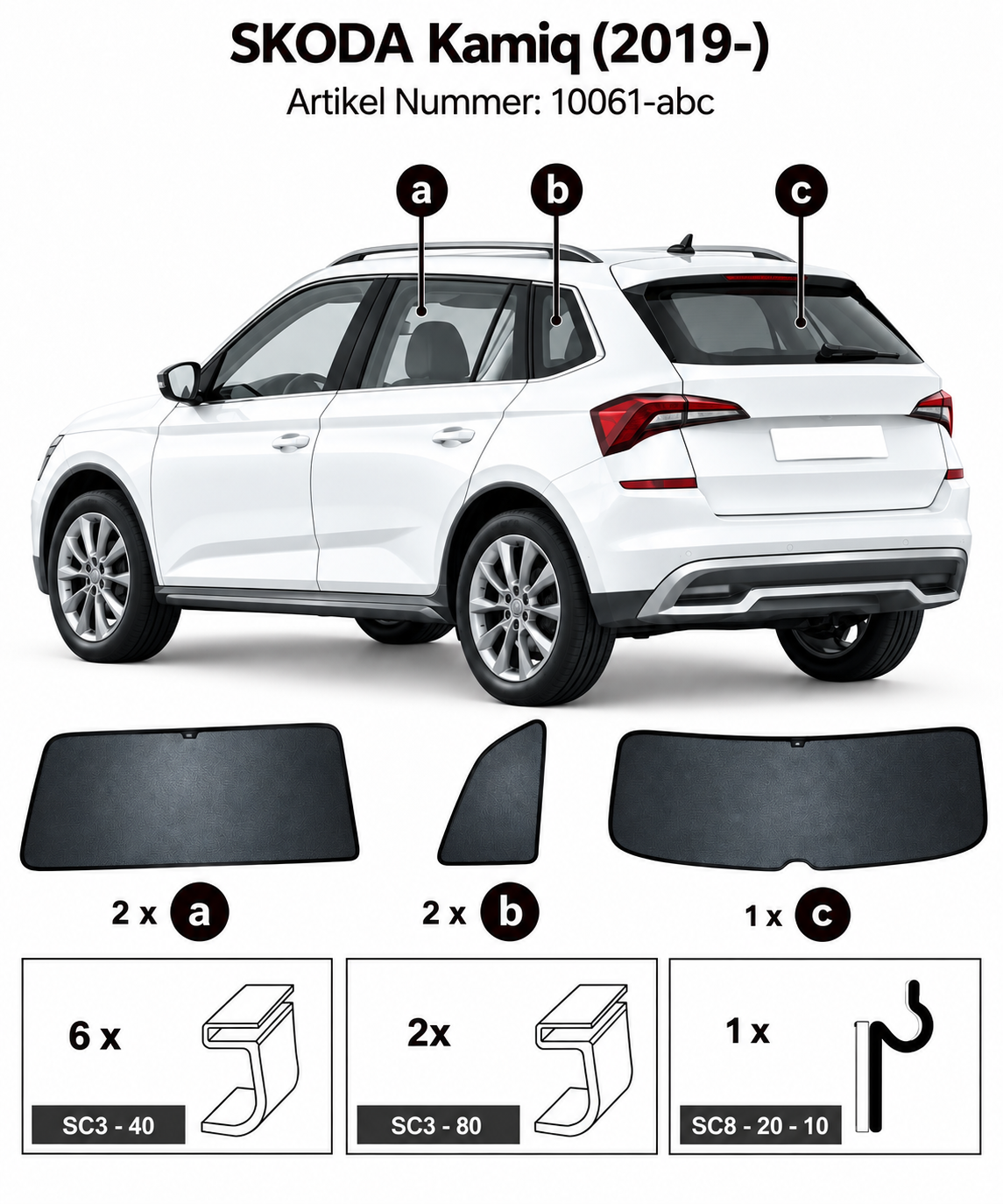 Sonnenschutz "Sonniboy" für SKODA KAMIQ SUV, TYP NW, 5-DOOR, 2019- für die hinteren Seitenscheiben und die Heckscheibe
