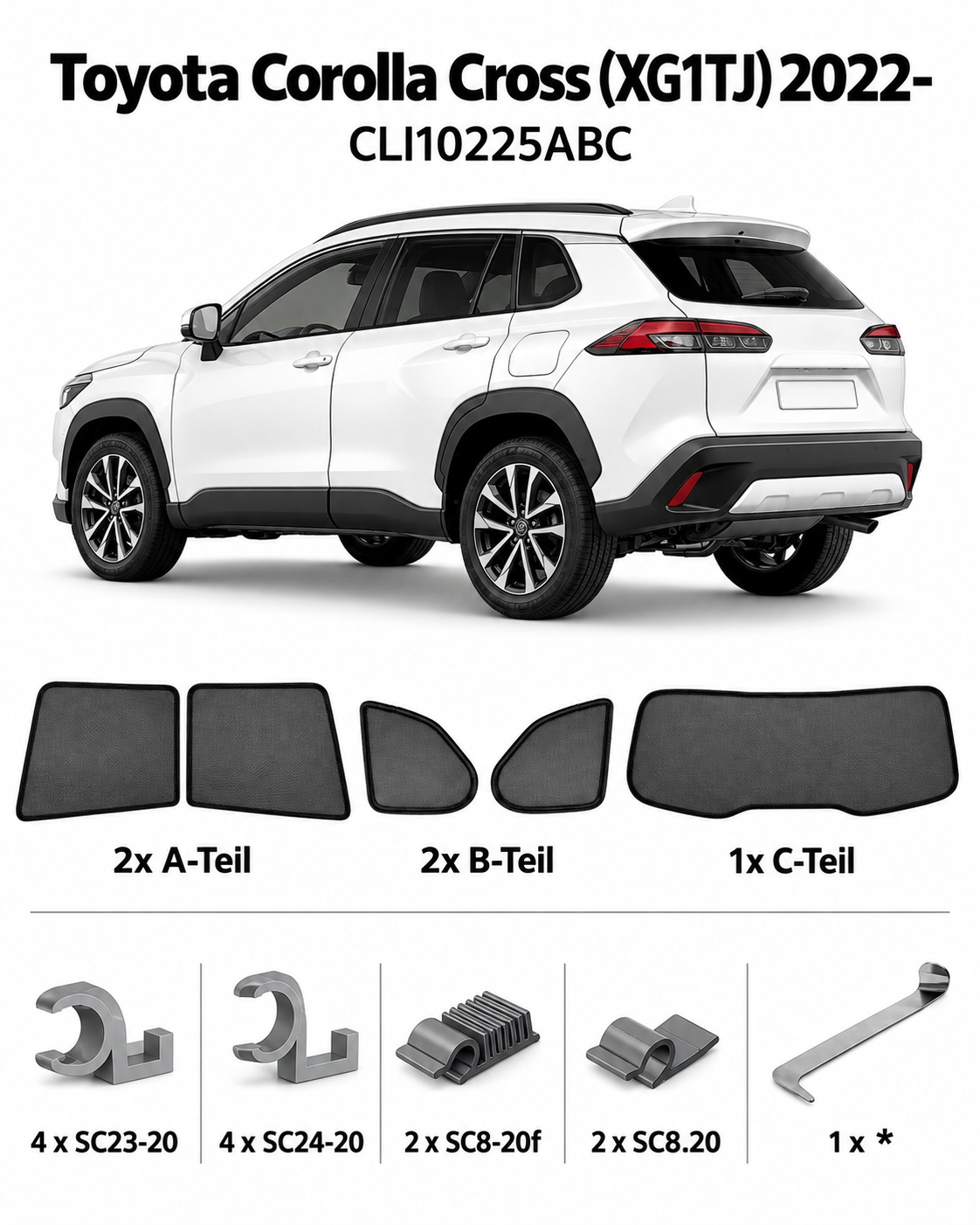 Sonnenschutz "Sonniboy" für TOYOTA COROLLA CROSS SUV, TYP XG1TJ ( JP, M), 5-DOOR, 2022- für die hinteren Seitenscheiben und die Heckscheibe