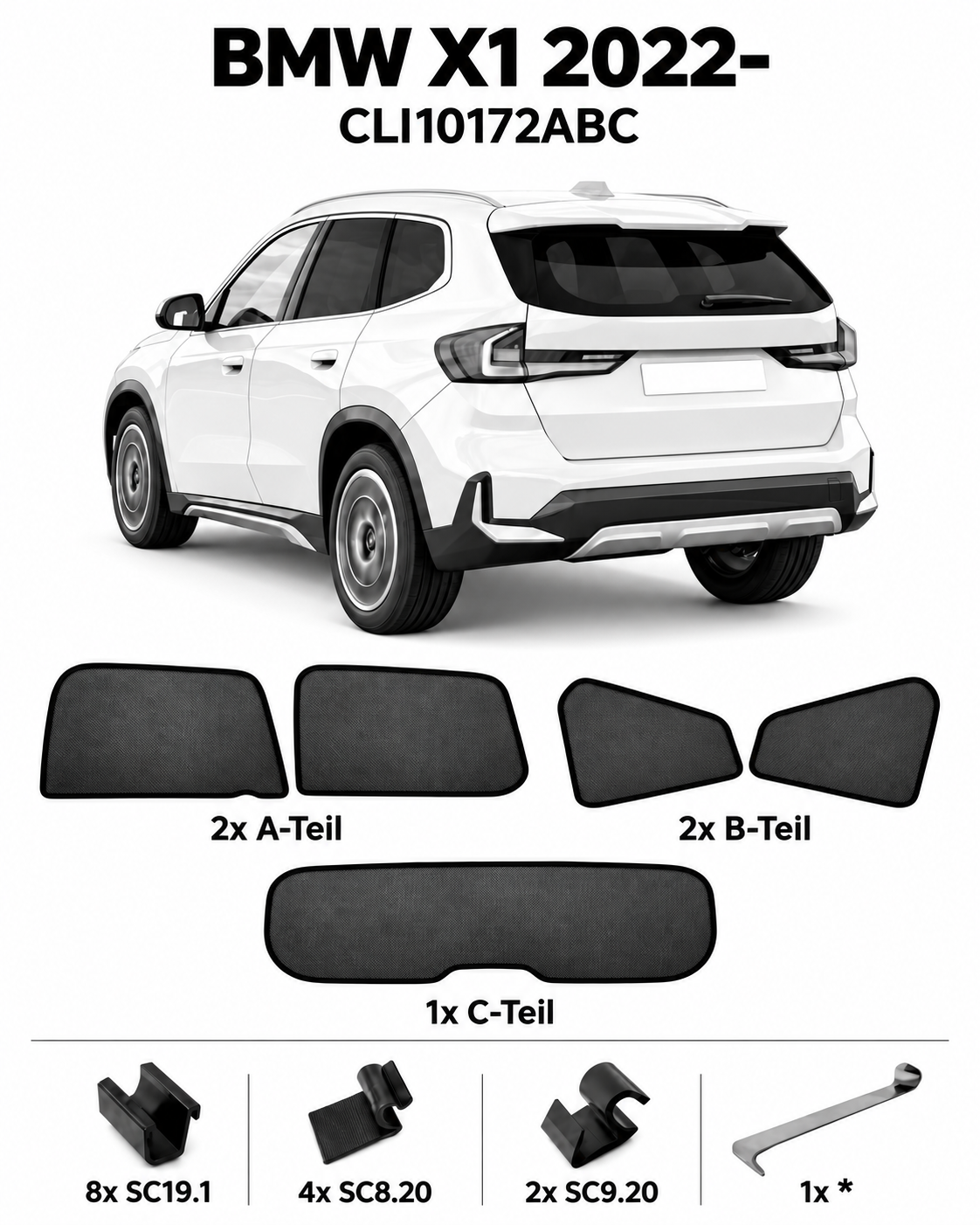 Sonnenschutz "Sonniboy" für BMW X1 & iX1 SUV, TYP U1X (U11), 5-DOOR, 2022- für die hinteren Seitenscheiben und die Heckscheibe