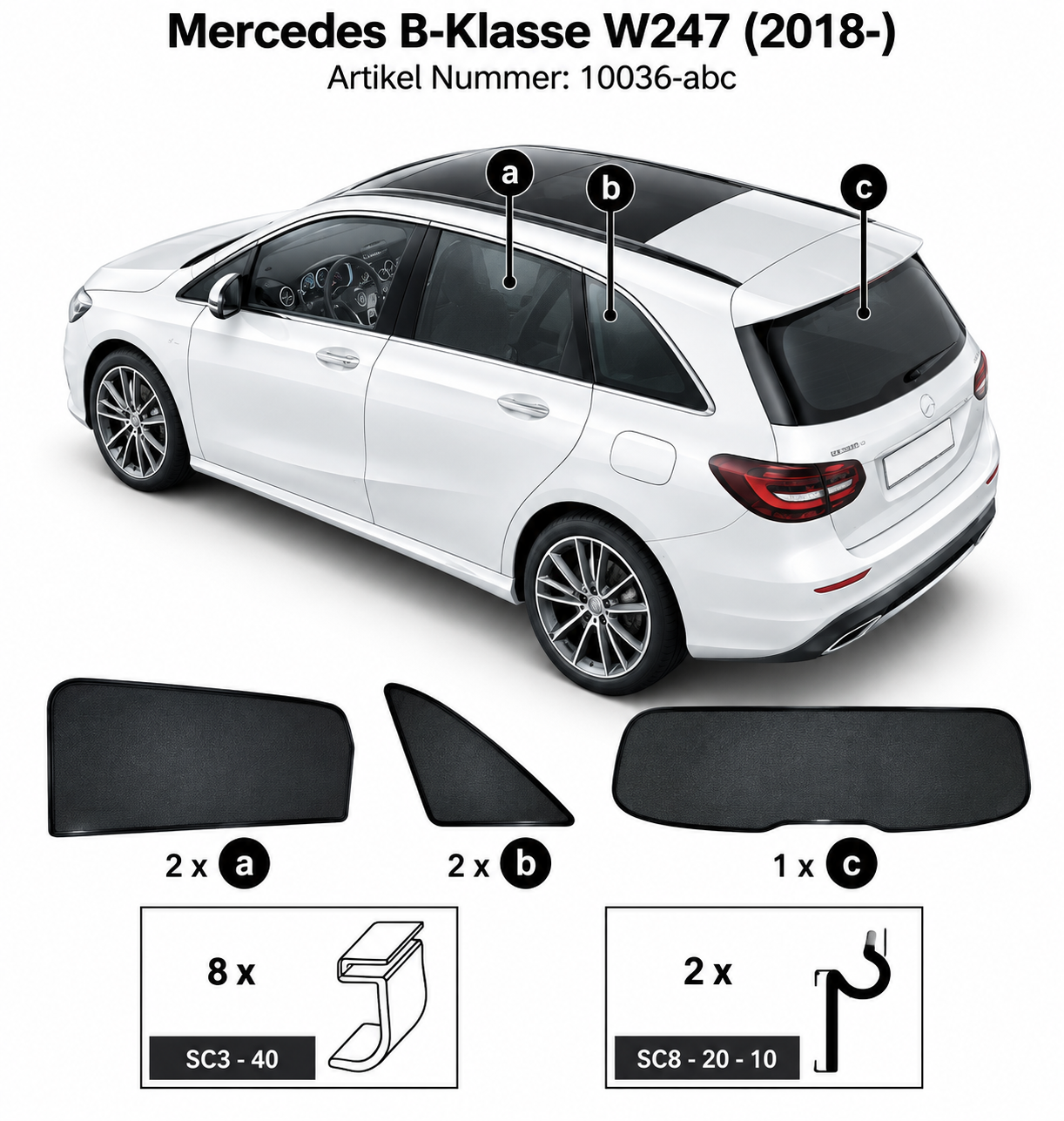 Sonnenschutz "Sonniboy" für MERCEDES B-KLASSE TYP W247 (F2B), 5-DOOR, 2018- für die hinteren Seitenscheiben und die Heckscheibe