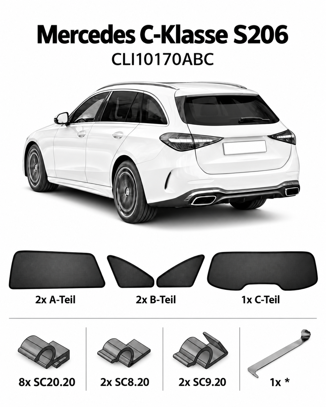 Sonnenschutz "Sonniboy" für MERCEDES C-KLASSE SW, TYP R1CS (S206), 5-DOOR, 2022- für die hinteren Seitenscheiben und die Heckscheibe