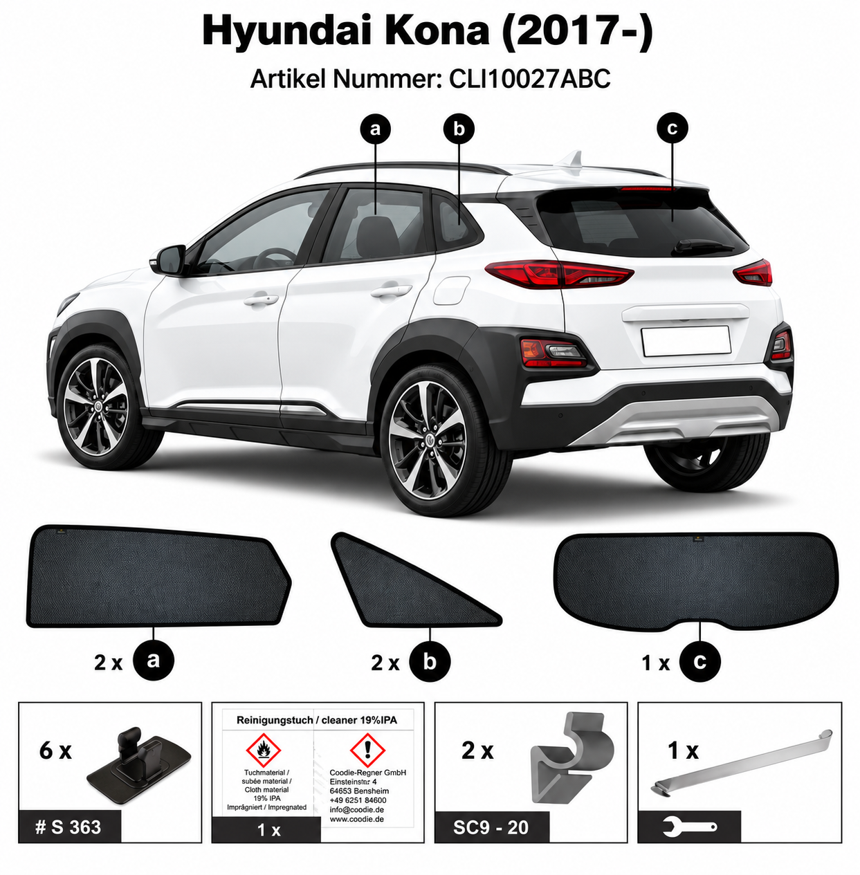 Sonnenschutz "Sonniboy" für HYUNDAI KONA SUV, TYP OS, 5-DOOR, 2017- für die hinteren Seitenscheiben und die Heckscheibe
