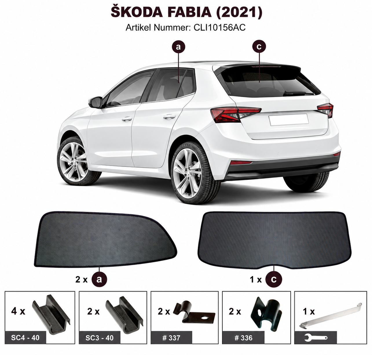 Sonnenschutz "Sonniboy" für SKODA FABIA IV, TYP PJ FLH, 5-DOOR, 2021- für Seitentüren hinten und Heckfenster