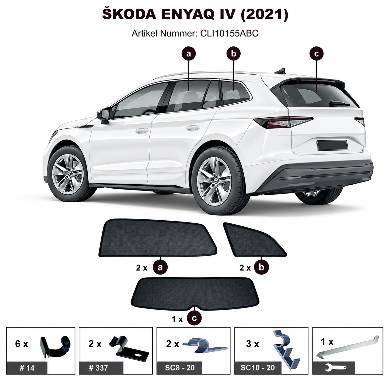 Sonnenschutz "Sonniboy" für SKODA ENYAQ SUV, 5-DOOR, 2021- für die hinteren Seitenscheiben und die Heckscheibe