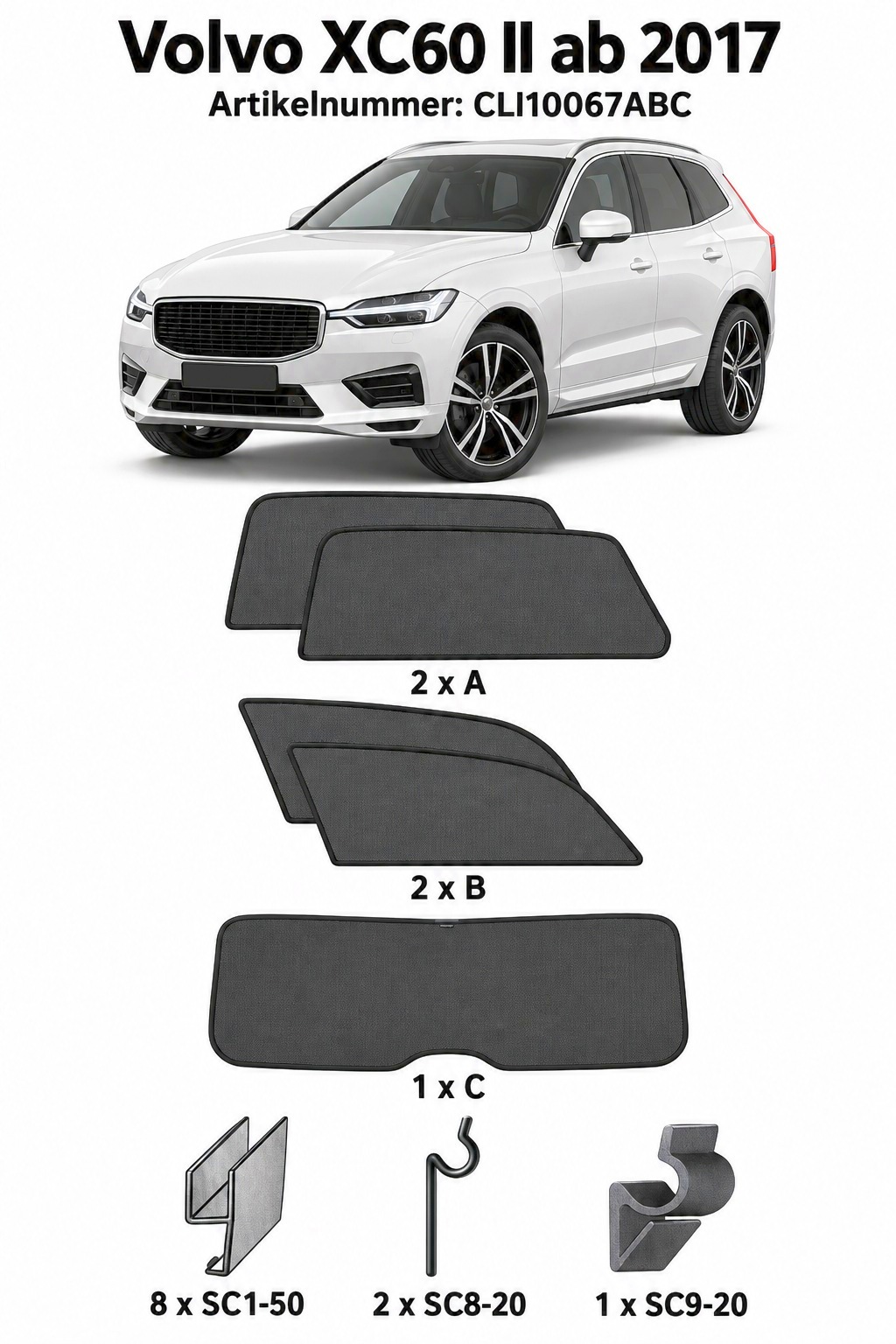 Sonnenschutz "Sonniboy" für VOLVO XC60 SUV, TYP U, 5-DOOR, 2017- für die hinteren Seitenscheiben und die Heckscheibe