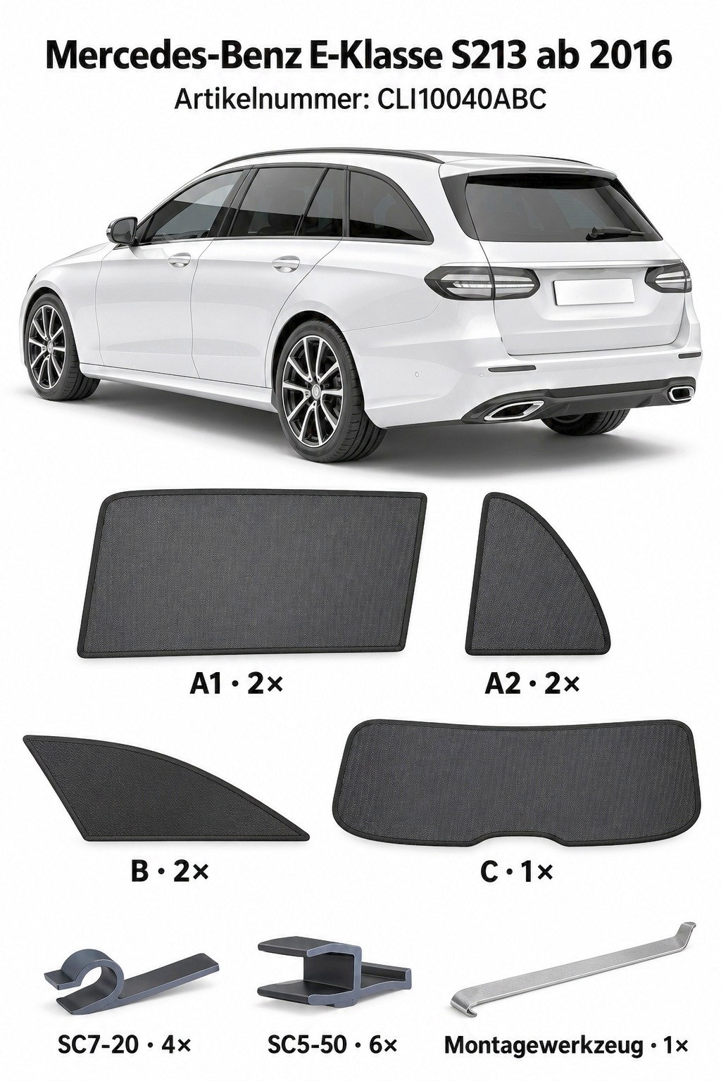 Sonnenschutz "Sonniboy" für MERCEDES E-KLASSE TYP R1ES (S213), 5-DOOR, 2016- für die hinteren Seitenscheiben und die Heckscheibe