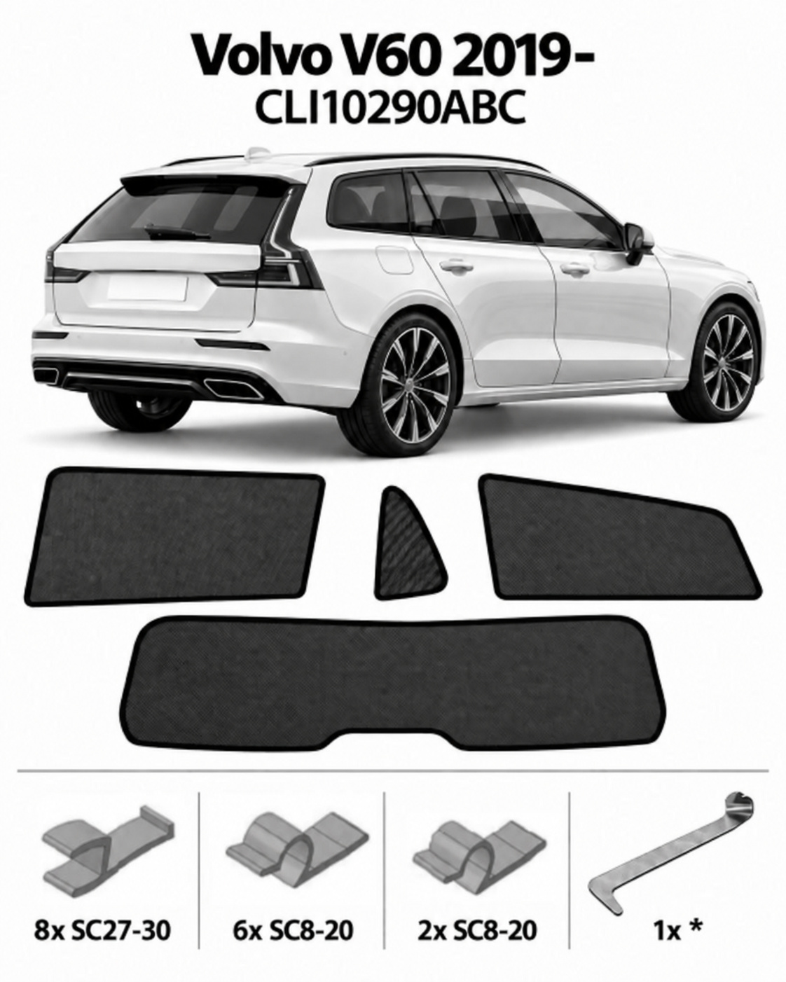 Sonnenschutz "Sonniboy" für VOLVO V60 KOMBI (SW), TYP Z, 5-DOOR, 2019- für die hinteren Seitenscheiben und die Heckscheibe