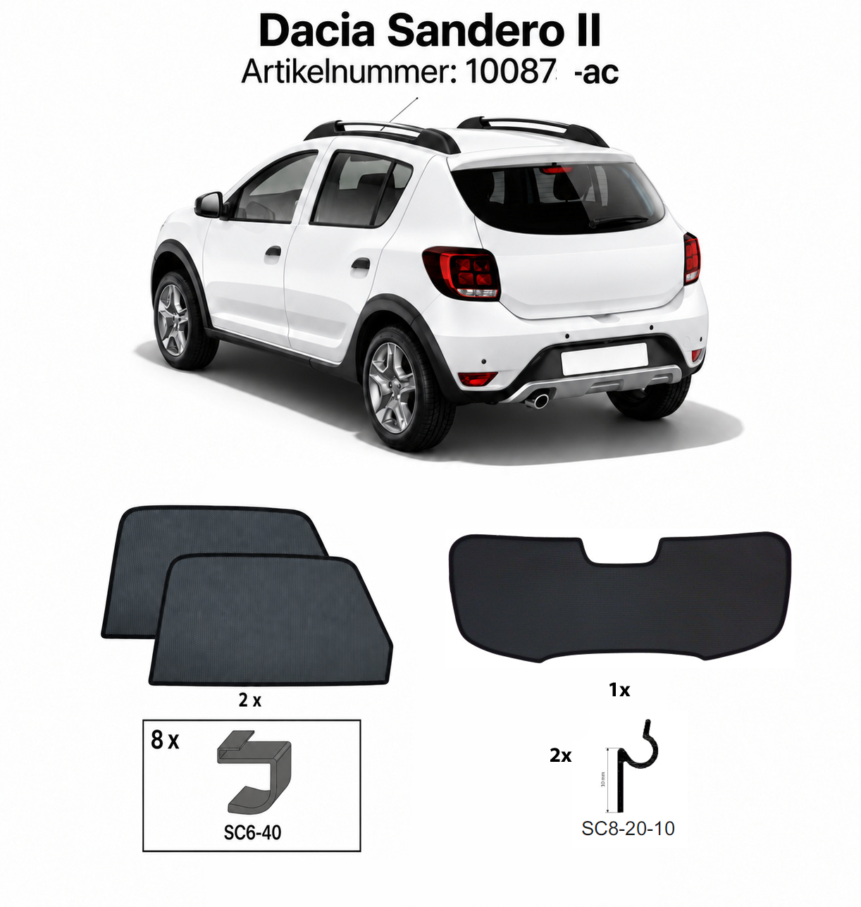 Sonnenschutz "Sonniboy" für DACIA SANDERO II FLH FLH, TYP SD, 5-DOOR, 2013- für Seitentüren hinten und Heckfenster