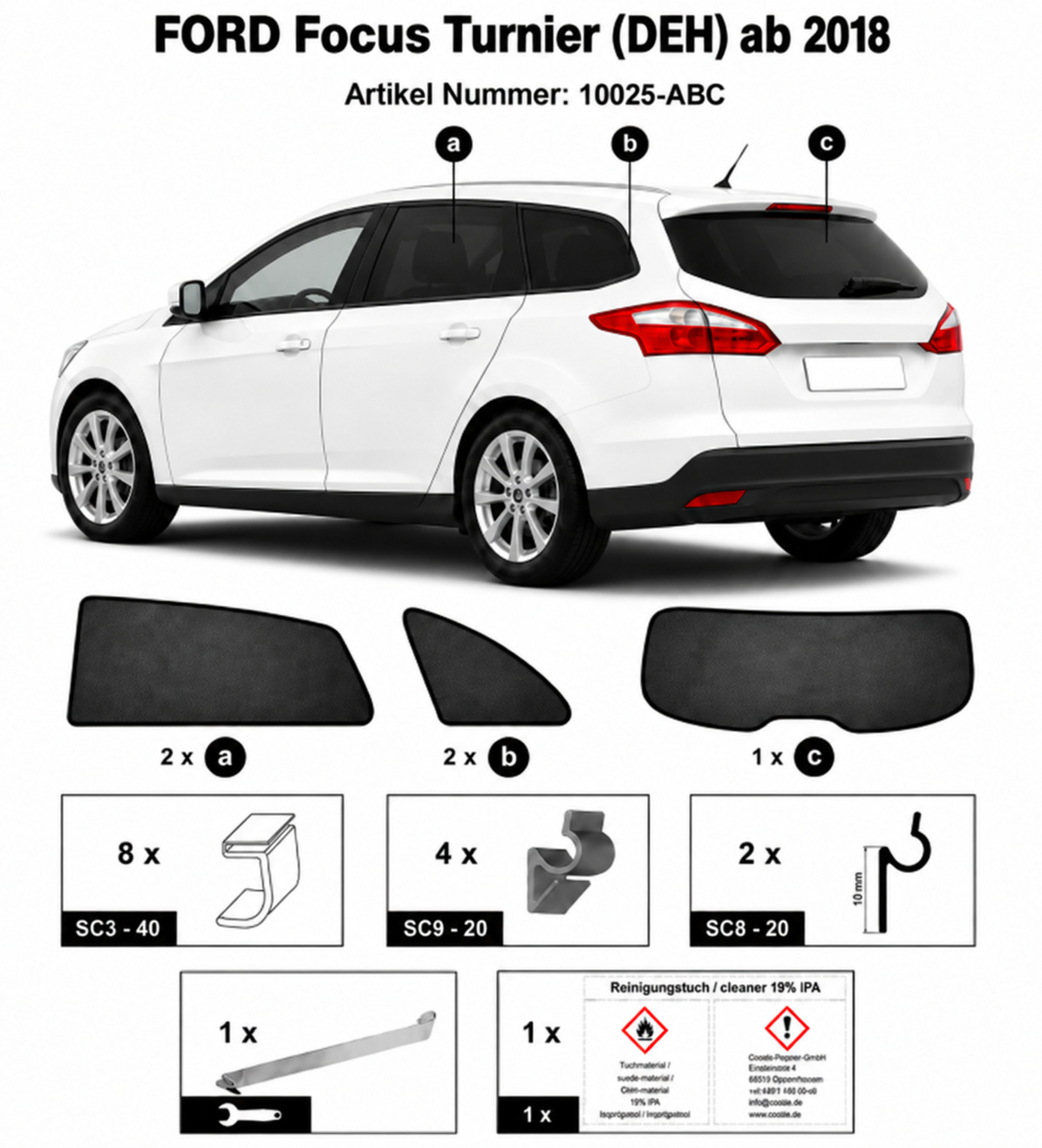 Sonnenschutz "Sonniboy" für FOCUS TURNIER SW, TYP DEH, 5-DOOR, 2018- für die hinteren Seitenscheiben und die Heckscheibe