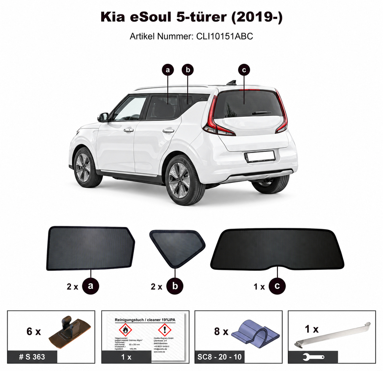 Sonnenschutz "Sonniboy" für KIA ESOUL SUV, 5-DOOR, 2019- für die hinteren Seitenscheiben und die Heckscheibe