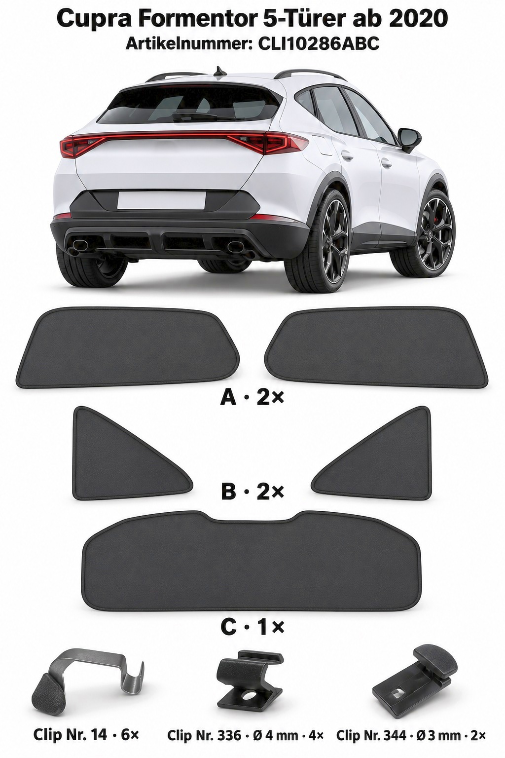 Sonnenschutz "Sonniboy" für CUPRA fürMENTOR SUV, TYP KM, 5-DOOR, 2020- für die hinteren Seitenscheiben und die Heckscheibe