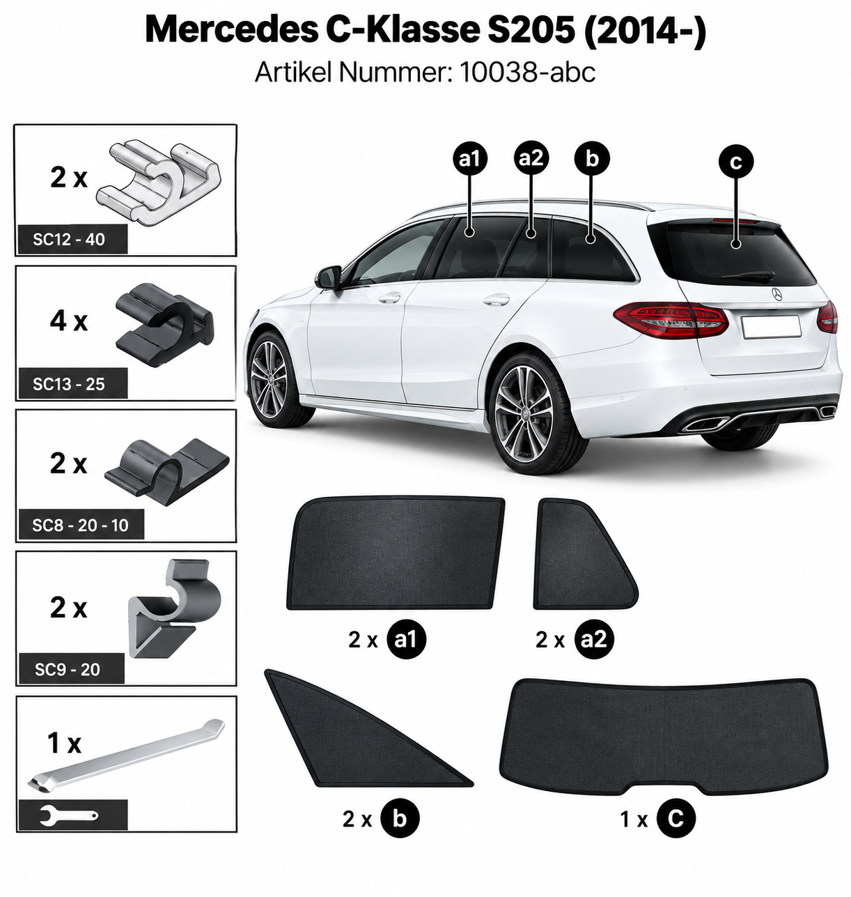 Sonnenschutz "Sonniboy" für MERCEDES C-KLASSE TYP 204K (S205), 5-DOOR, 2014- für die hinteren Seitenscheiben und die Heckscheibe