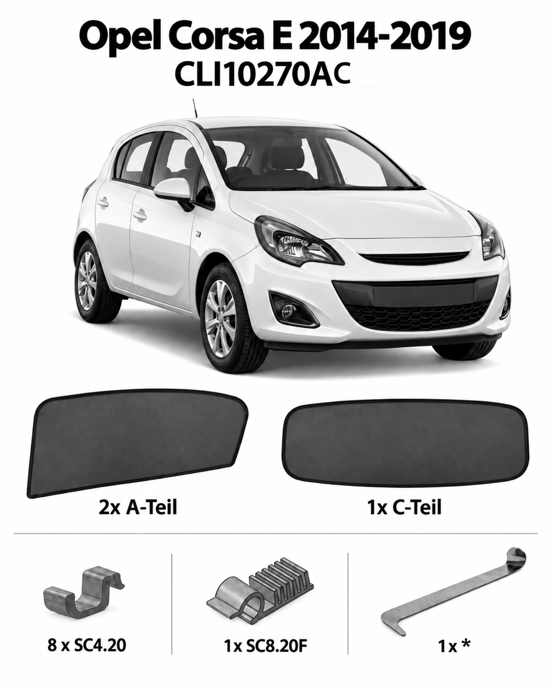 Sonnenschutz "Sonniboy" für OPEL CORSA E FLH, TYP E, S-D, 5-DOOR, 2014-2019 für Seitentüren hinten und Heckfenster