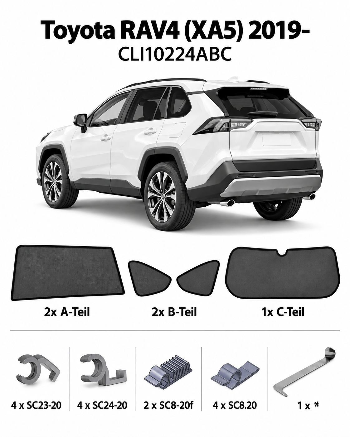 Sonnenschutz "Sonniboy" für TOYOTA RAV4 SUV, TYP XA5 (EU, M), 5-DOOR, 2019- für die hinteren Seitenscheiben und die Heckscheibe