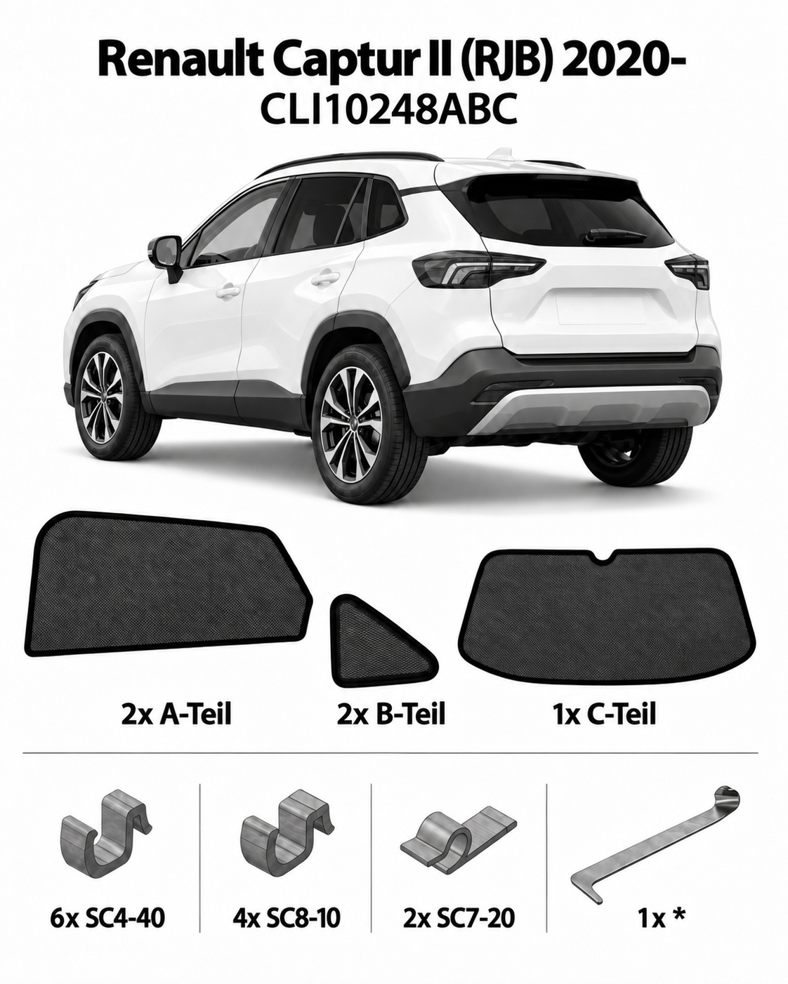Sonnenschutz "Sonniboy" für RENAULT CAPTUR II SUV, TYP RJB, 5-DOOR, 2020- für die hinteren Seitenscheiben und die Heckscheibe