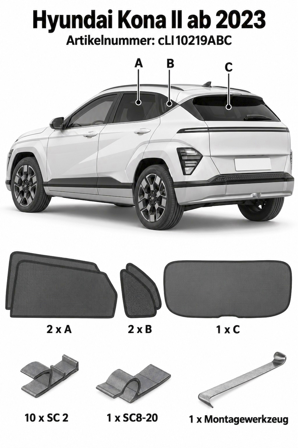 Sonnenschutz "Sonniboy" für HYUNDAI KONA SUV, 5-DOOR, 2023- für die hinteren Seitenscheiben und die Heckscheibe