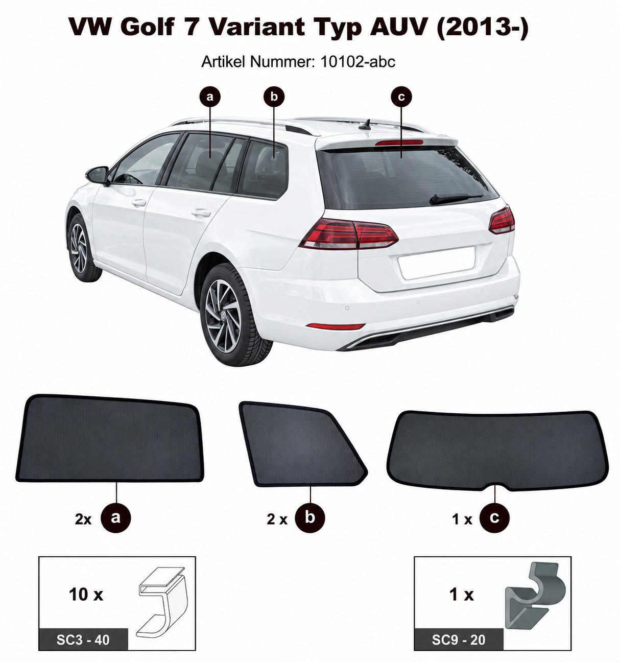 Sonnenschutz "Sonniboy" für VW GOLF VII VARIANT SW, TYP AUV, 5-DOOR, 2013- für die hinteren Seitenscheiben und die Heckscheibe