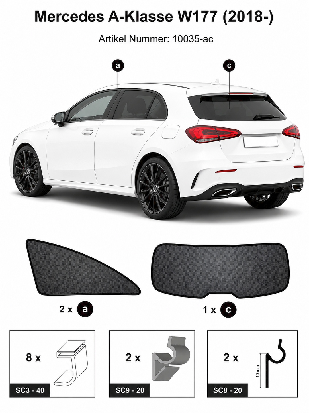 Sonnenschutz "Sonniboy" für MERCEDES A-KLASSE TYP W177 (F2A), 5-DOOR, 2018- für Seitentüren hinten und Heckfenster