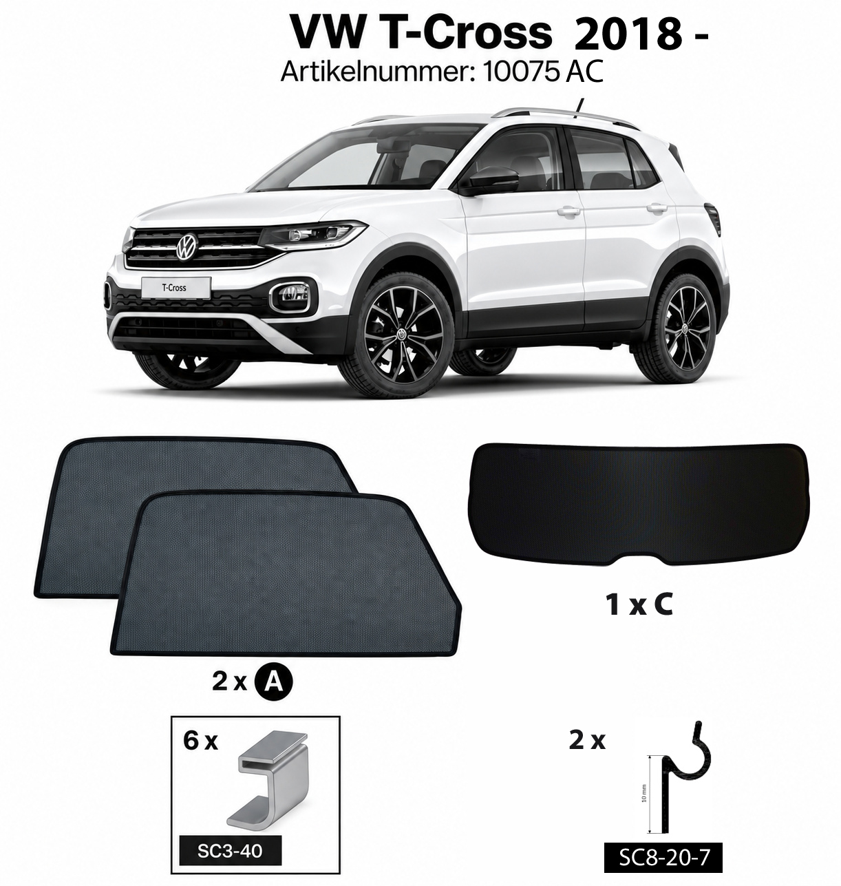 Sonnenschutz "Sonniboy" für VW T-CROSS SUV, TYP A1, 5-DOOR, 2018- für Seitentüren hinten und Heckfenster
