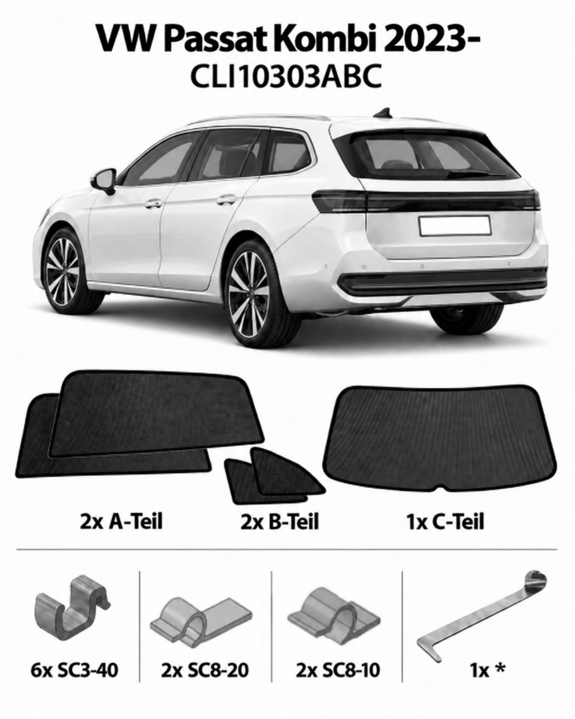 Sonnenschutz "Sonniboy" für VW PASSAT (B9) VARIANT SUV, TYP NZ, 5-DOOR, 2024- für die hinteren Seitenscheiben und die Heckscheibe