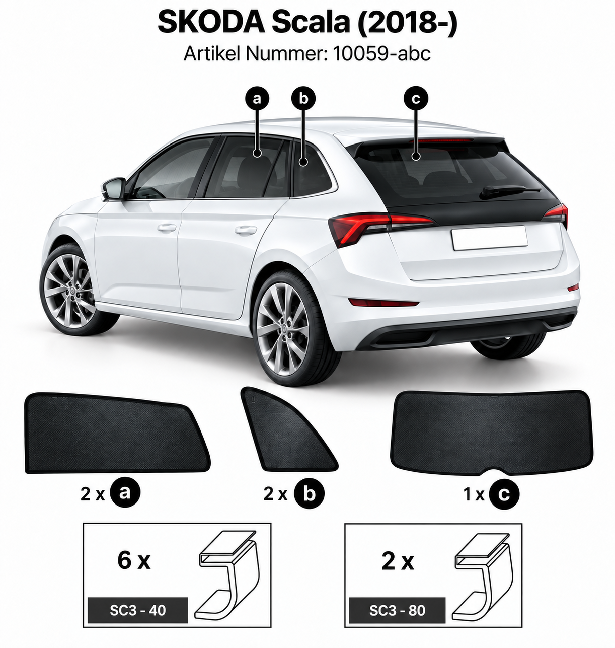 Sonnenschutz "Sonniboy" für SKODA SCALA SW, TYP NW, 5-DOOR, 2018- für die hinteren Seitenscheiben und die Heckscheibe