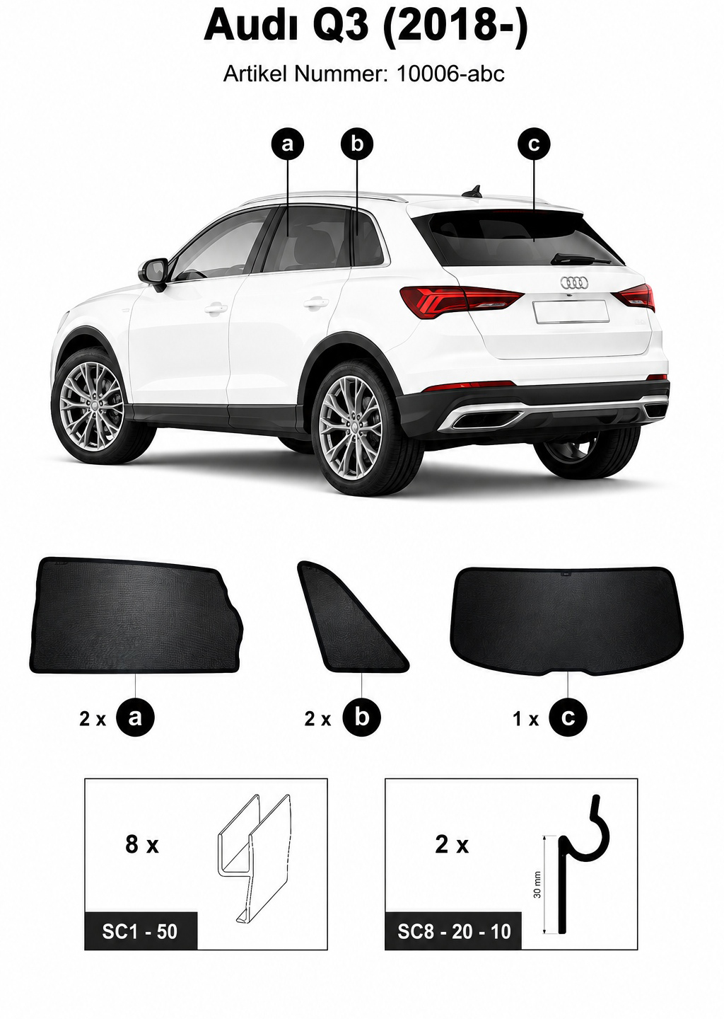 Sonnenschutz "Sonniboy" für AUDI Q3 SUV, TYP F3, 5-DOOR, 2018- für die hinteren Seitenscheiben und die Heckscheibe