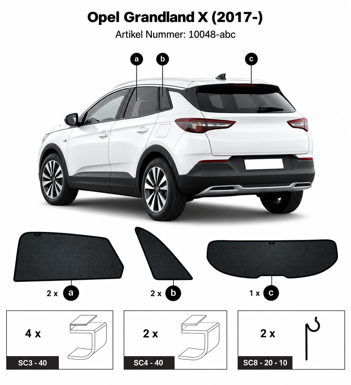 Sonnenschutz "Sonniboy" für OPEL GRANDLAND X SUV, TYP Z, 5-DOOR, 2017- für die hinteren Seitenscheiben und die Heckscheibe