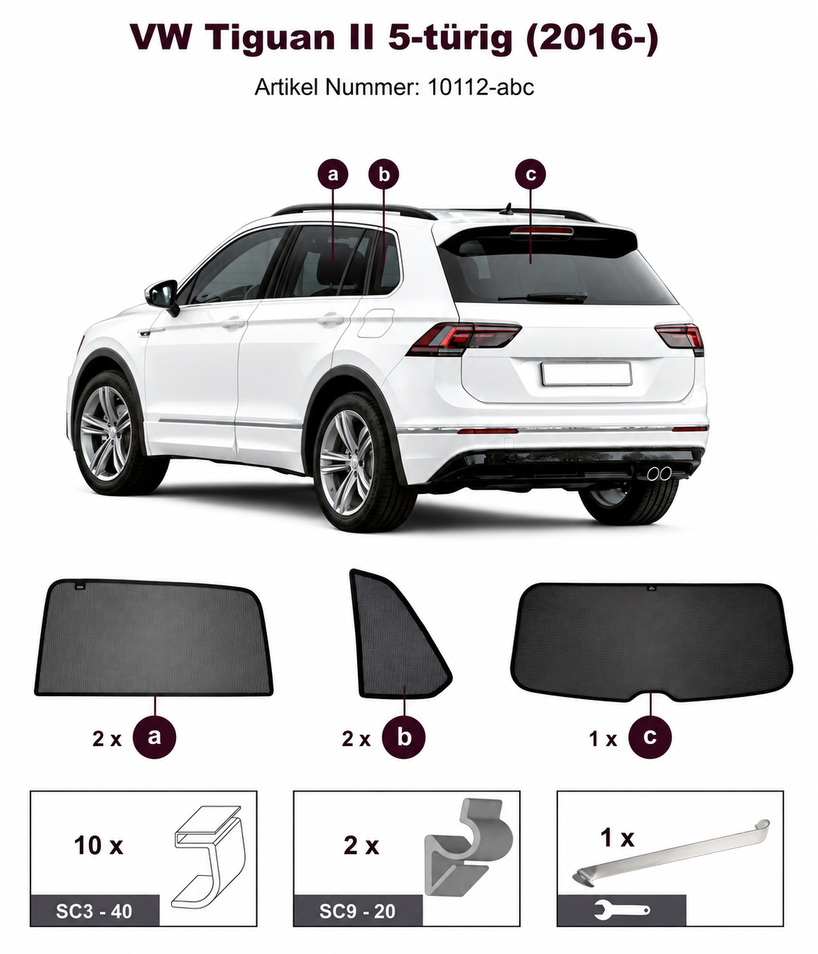 Sonnenschutz "Sonniboy" für VW TIGUAN II SUV, TYP 5N, 5-DOOR, 2016- für die hinteren Seitenscheiben und die Heckscheibe