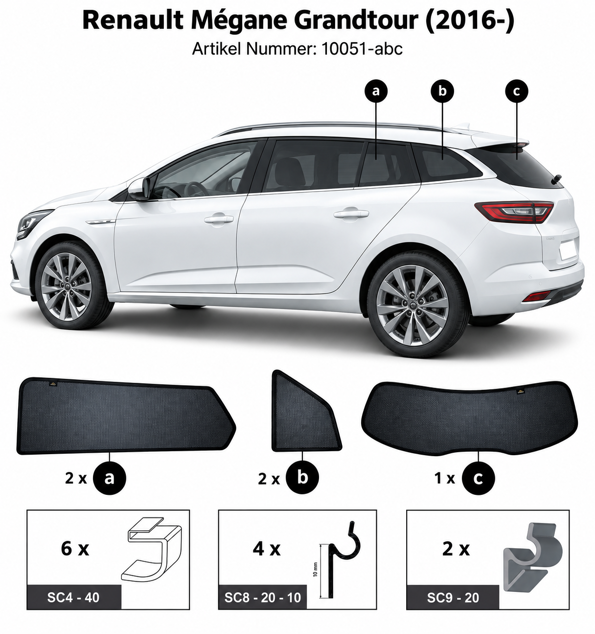 Sonnenschutz "Sonniboy" für RENAULT MEGANE GRANDTOUR SW, TYP RFB, 5-DOOR, 2016- für die hinteren Seitenscheiben und die Heckscheibe
