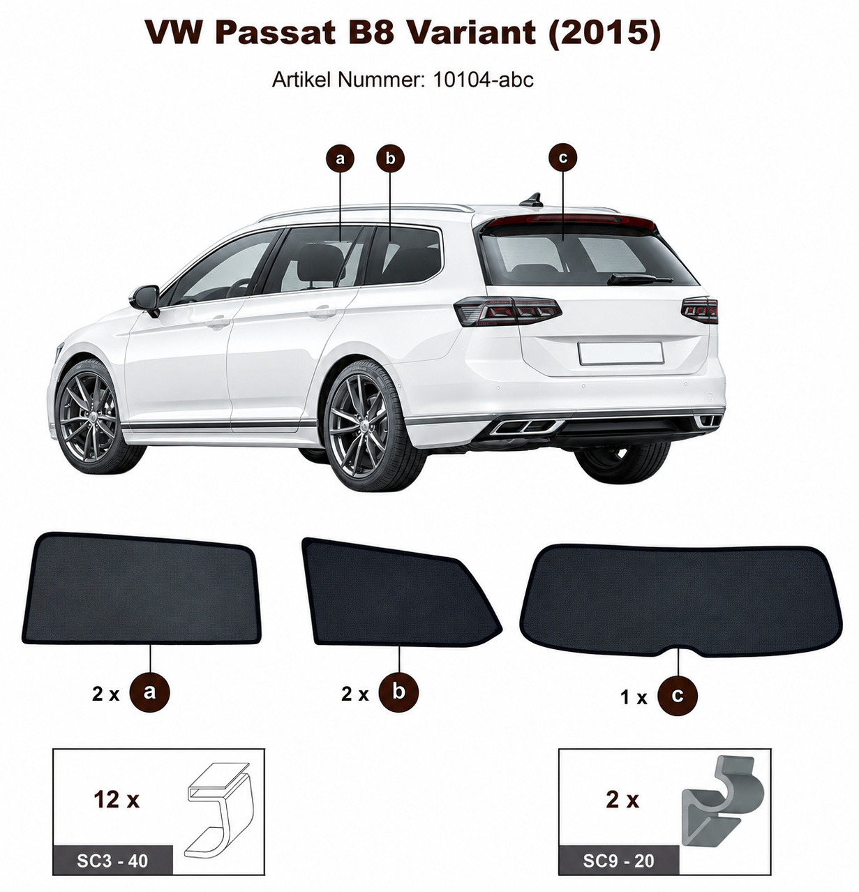 Sonnenschutz "Sonniboy" für VW PASSAT VARIANT TYP B8, 5-DOOR, 2015- für die hinteren Seitenscheiben und die Heckscheibe