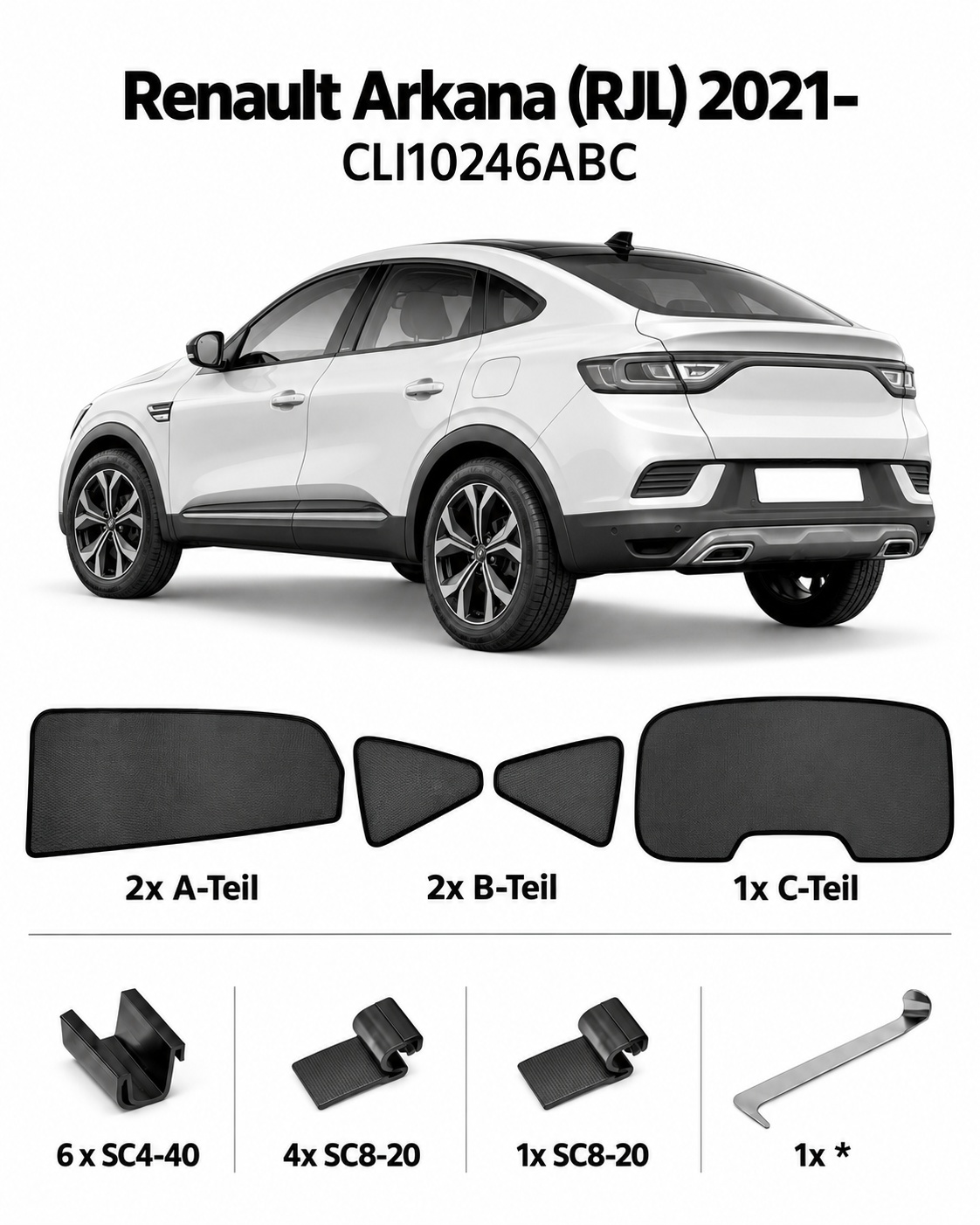 Sonnenschutz "Sonniboy" für RENAULT ARKANA SUV, 5-DOOR, 2021- für die hinteren Seitenscheiben und die Heckscheibe