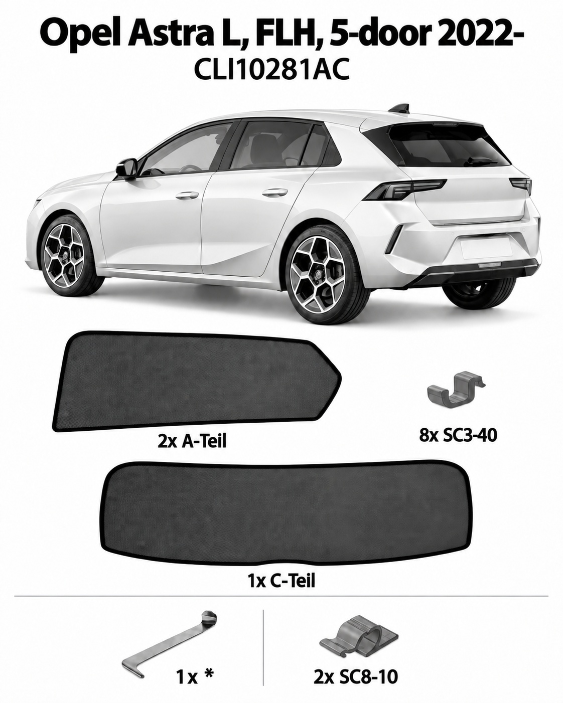 Sonnenschutz "Sonniboy" für OPEL ASTRA L FLH, TYP F, 5-DOOR, 2022- für Seitentüren hinten und Heckfenster