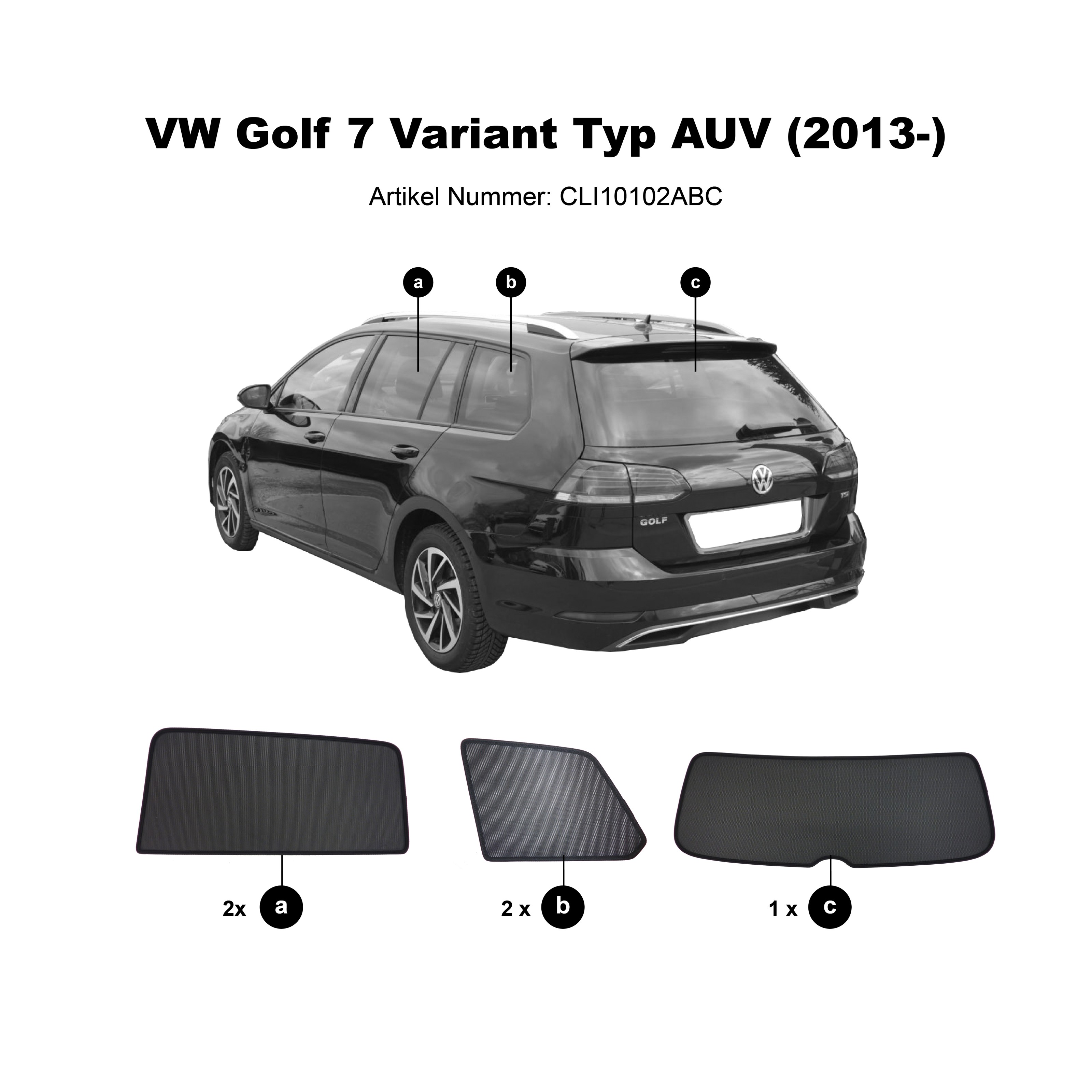 Sonniboy (Sonnenschutz) für VW GOLF VII VARIANT SW, TYP AUV, 5-DOOR, 2013-  für die hinteren Seitenscheiben und die Heckscheibe